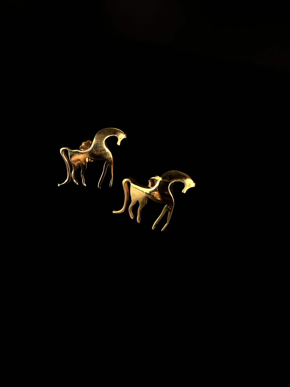 The Arabian Horse Earrings, gold-plated silver horse petroglyph earrings